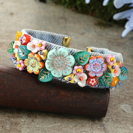 Daisies & Denim Cuff Bracelet