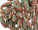 Nepalese Brass Rice Bead w/ Turquoise & Coral Mosaic 22-30x8-10mm
