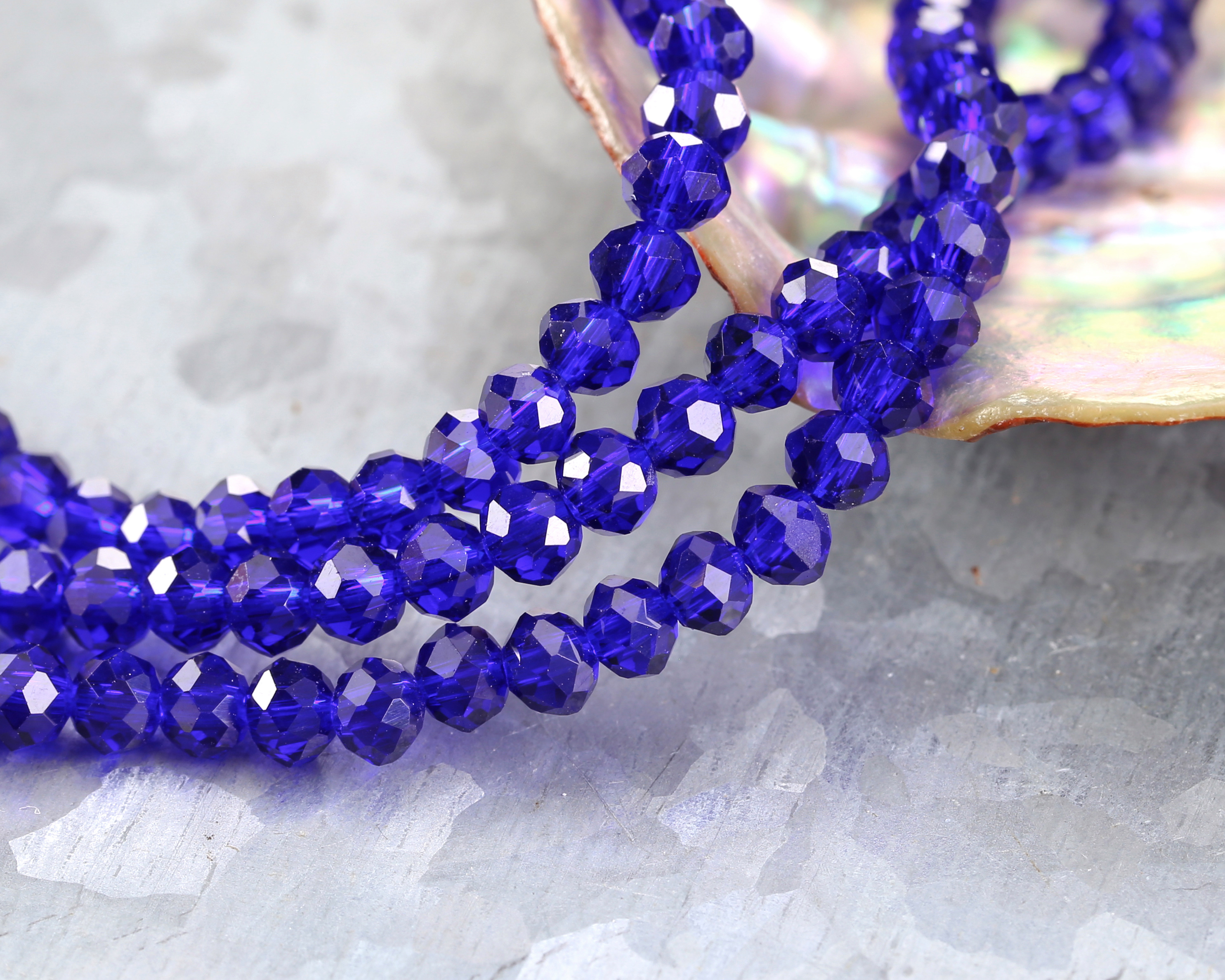Cobalt Crystal Faceted Rondelle 4mm