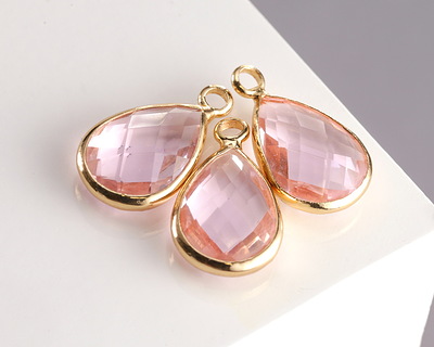 Rose Pink Crystal Teardrop in Gold Finish Bezel 10.5x18mm