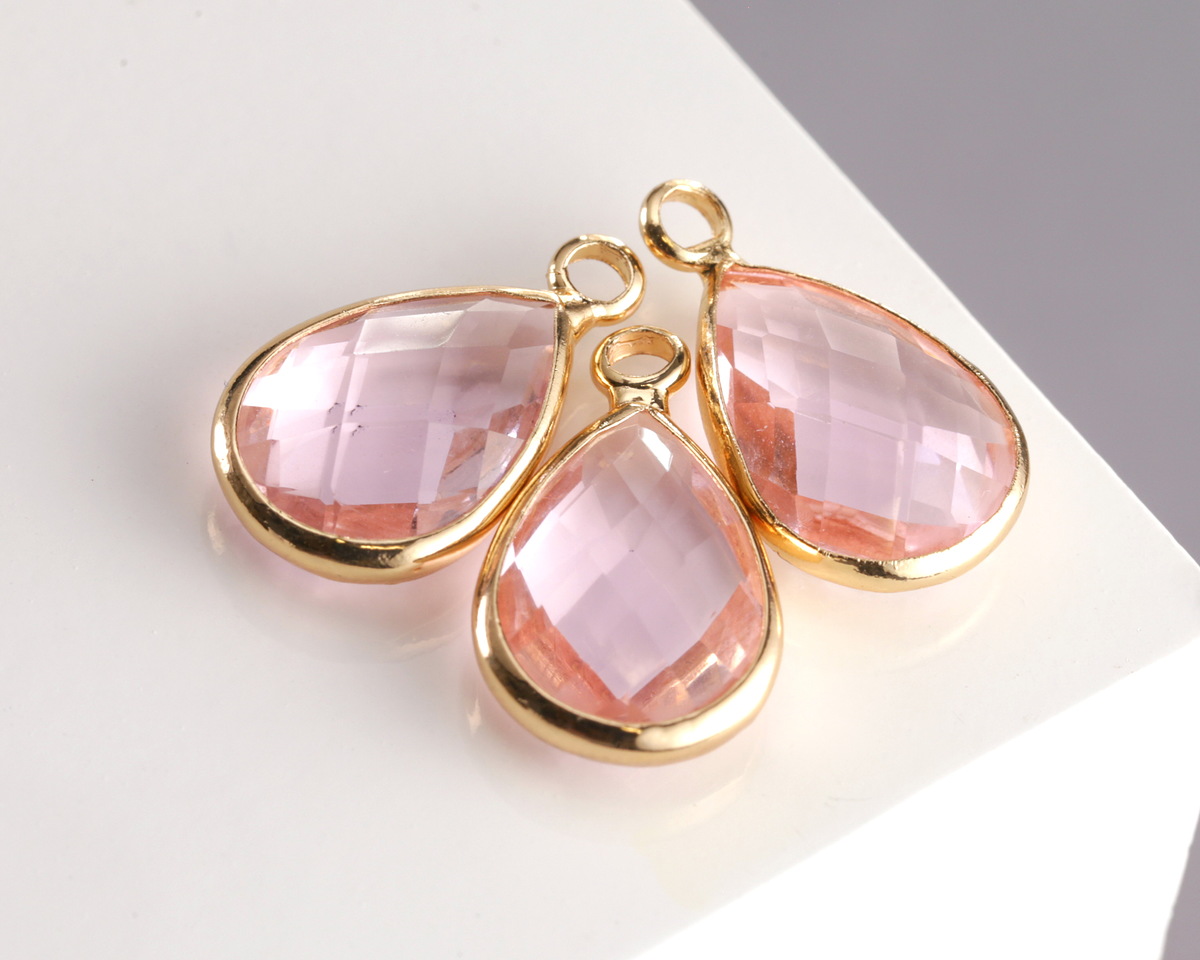 Rose Pink Crystal Teardrop in Gold Finish Bezel 10.5x18mm