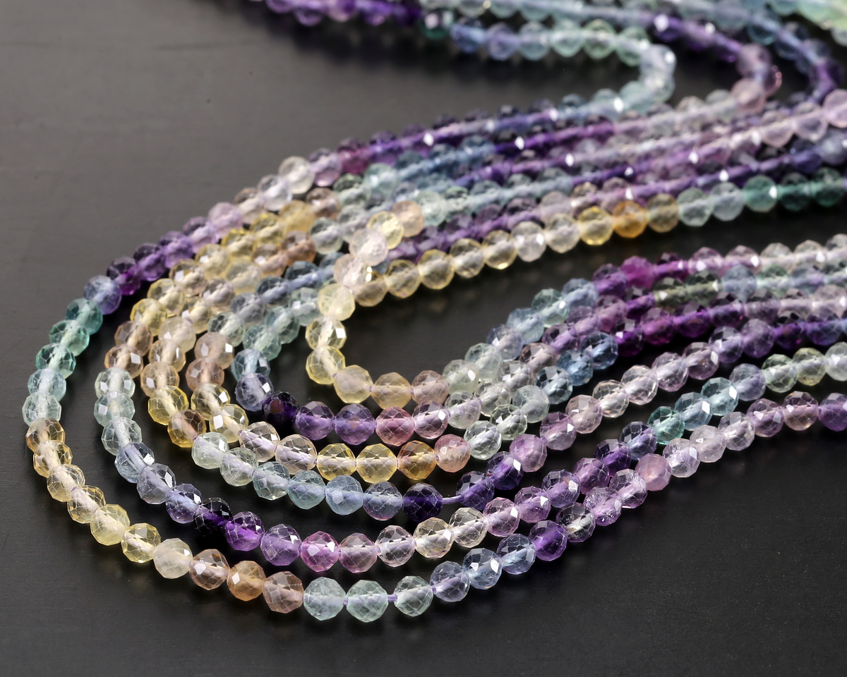 Rainbow Fluorite (AA) Ombré Microfaceted Round 4mm