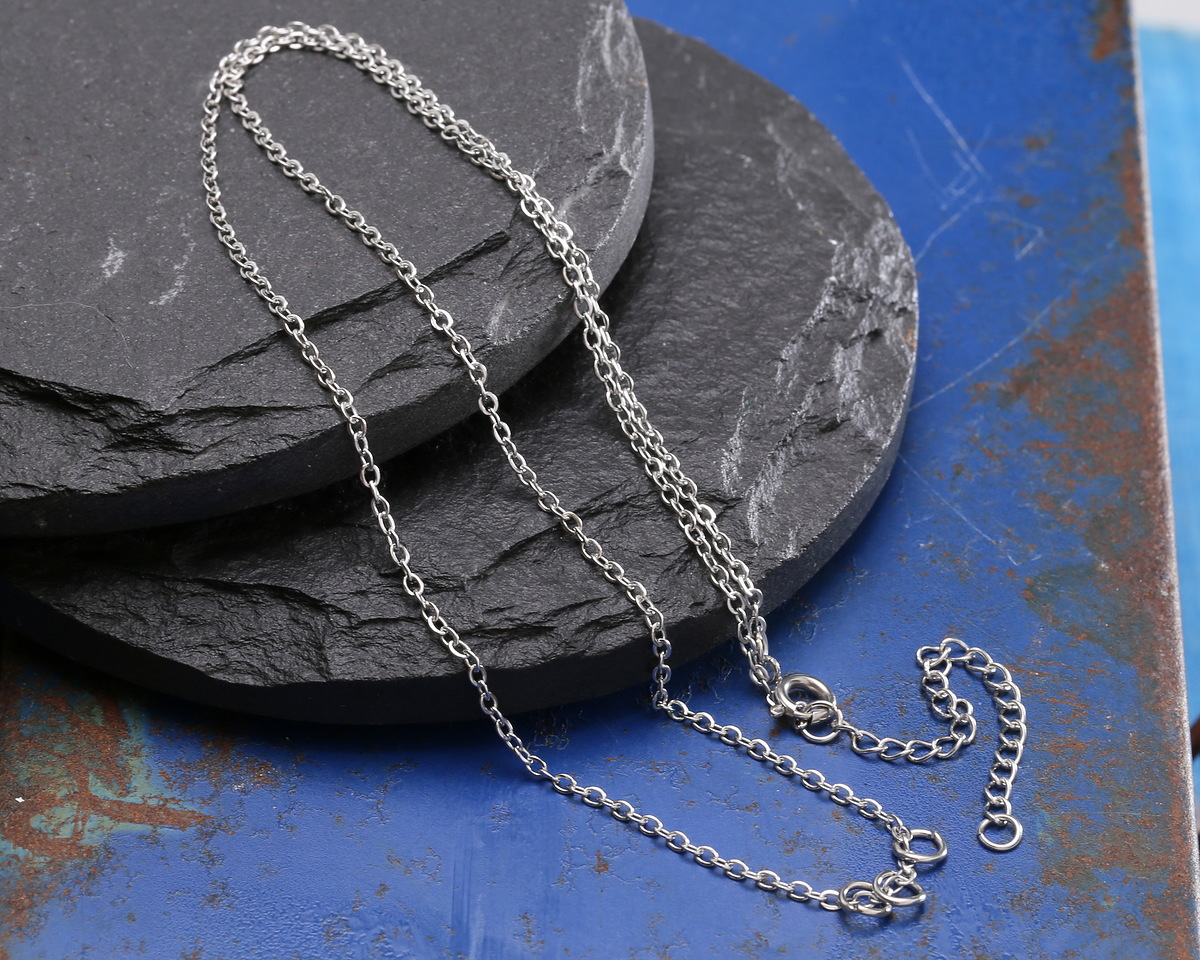 Stainless Steel Delicate Cable Chain, 18" Finished w/ 3 jump rings & 2" extender, 2.25x1.75mm links
