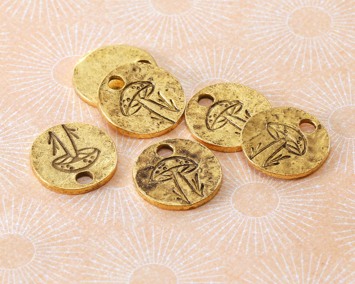 Nunn Design Antique Gold (plated) Mini Mushroom Coin Charm 12.6mm