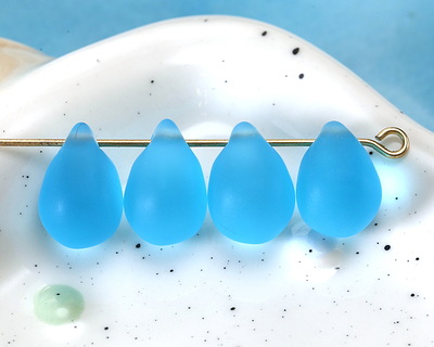 Turquoise Bay Beach-Style Glass Teardrop Focal 14x10mm