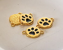 24K Gold (plated) Jet Enamel Dog Paw in Round Focal Link 16.5x11.5mm