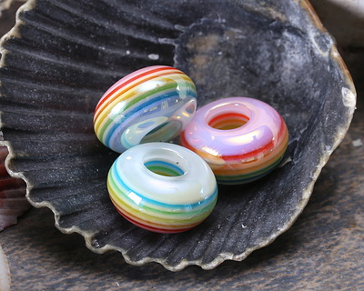 Pastel Rainbow Banded Resin Large-Hole Rondelle 8x14mm
