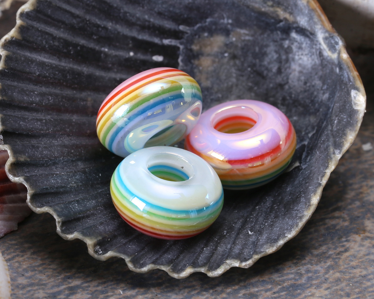 Pastel Rainbow Banded Resin Large-Hole Rondelle 8x14mm