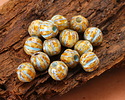 Czech Glass Bisque Picasso w/ Blue Wash Large Hole Melon Round 6mm