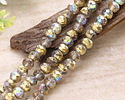 Czech Glass Etched Crystal AB w/ Gold & Silver Luster Fire Polished Rondelle 5x7mm
