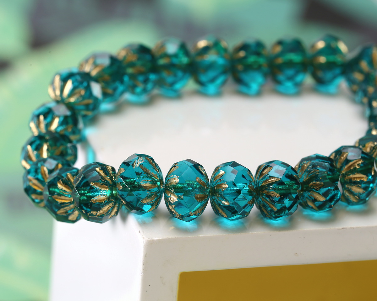 Czech Glass Capri w/ Gold Cruller 7x9mm