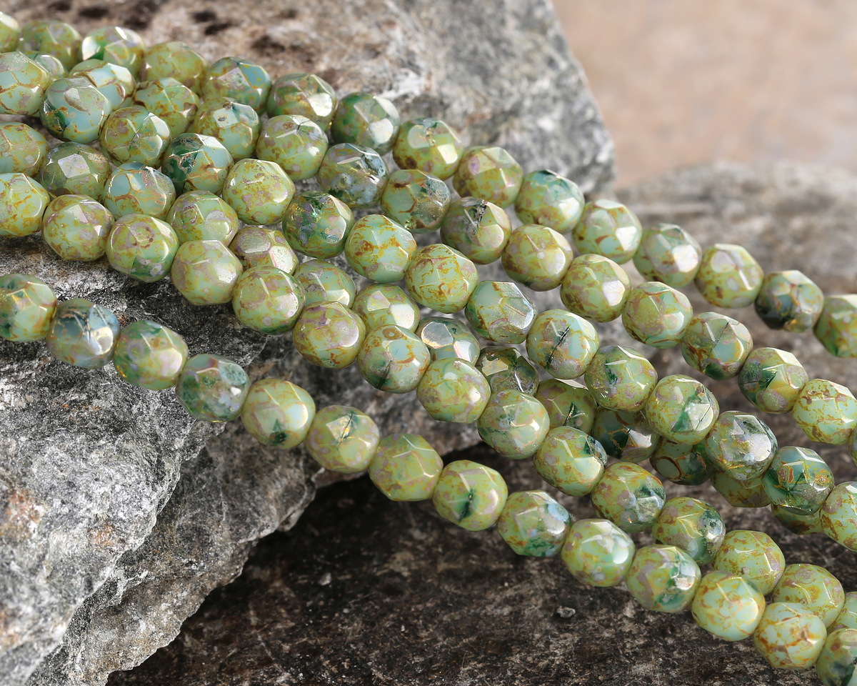 Czech Glass Jungle Picasso Fire Polished Round 6mm