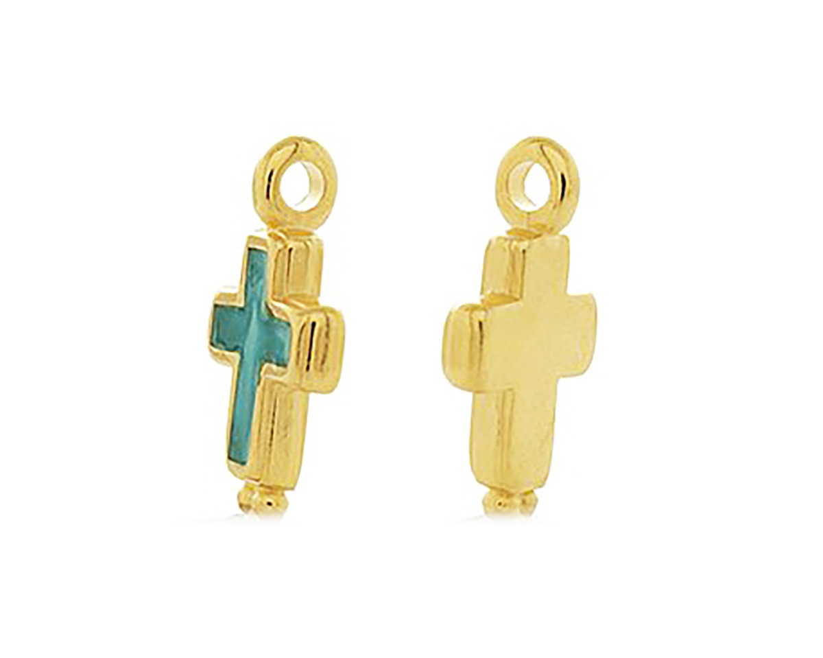 24K Gold (plated) Emerald Pearl Enamel Cross Focal 9x17mm