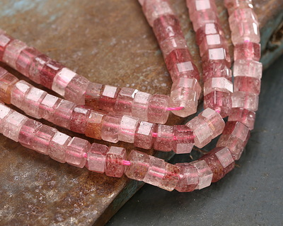 Strawberry Quartz Microfaceted Heishi 3x6mm