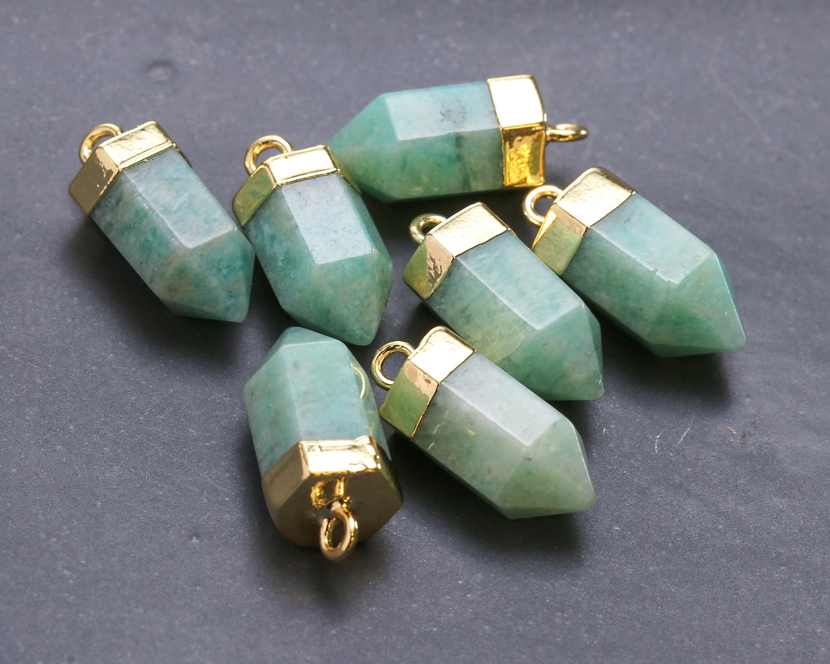 Brazilian Amazonite Point w/ Gold Finish 8x16mm
