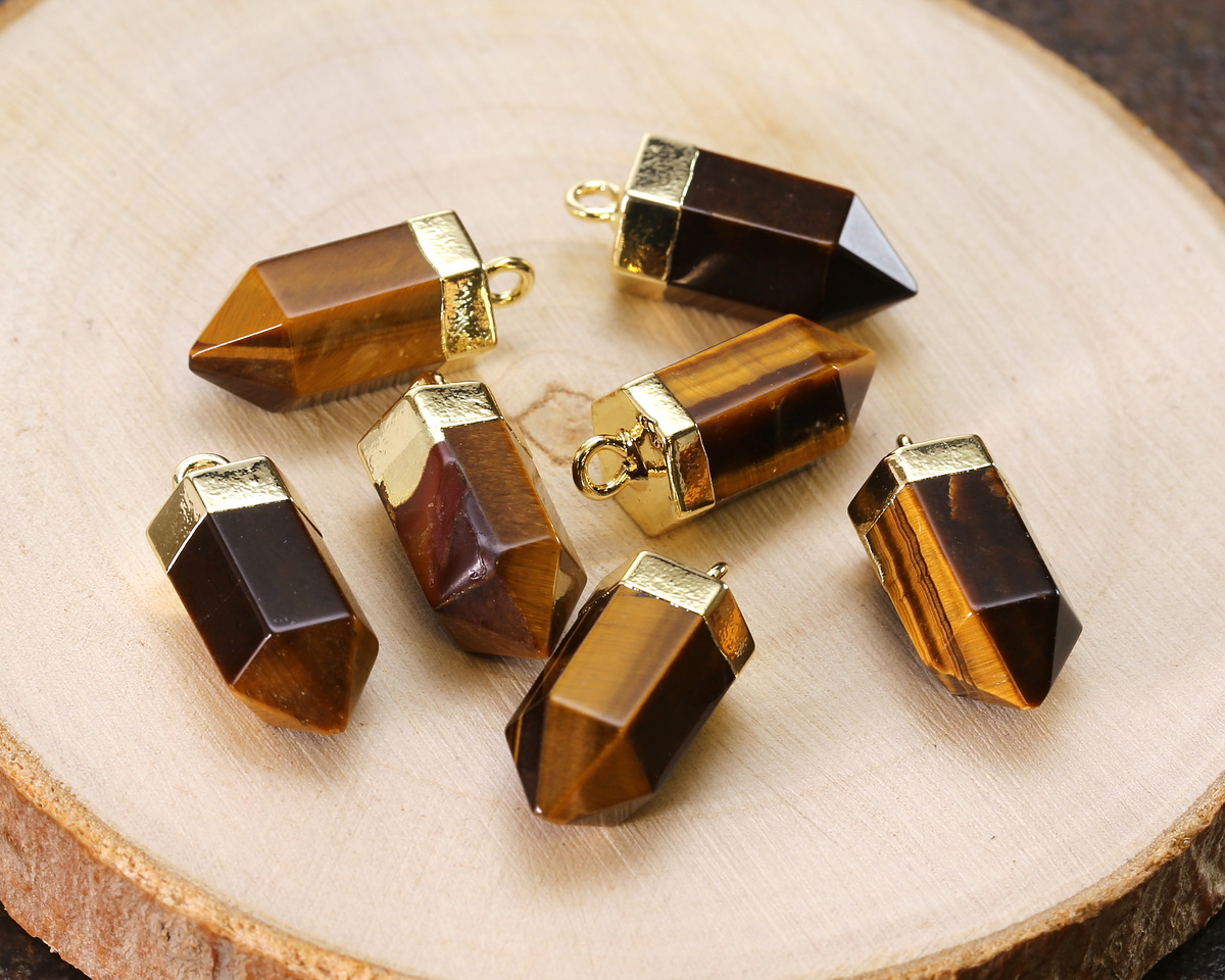 Tiger Eye Point w/ Gold Finish 8x16mm