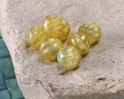 Czech Glass Ice Blue w/ Gold Luster Melon Round 8mm
