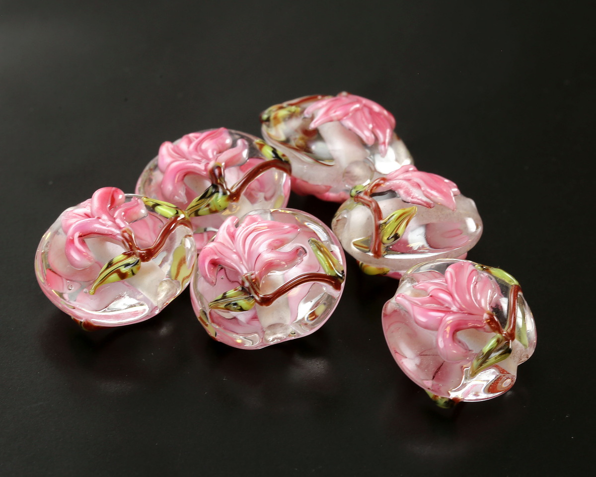 Grace Lampwork Blushing Magnolia Lentil 15x13mm