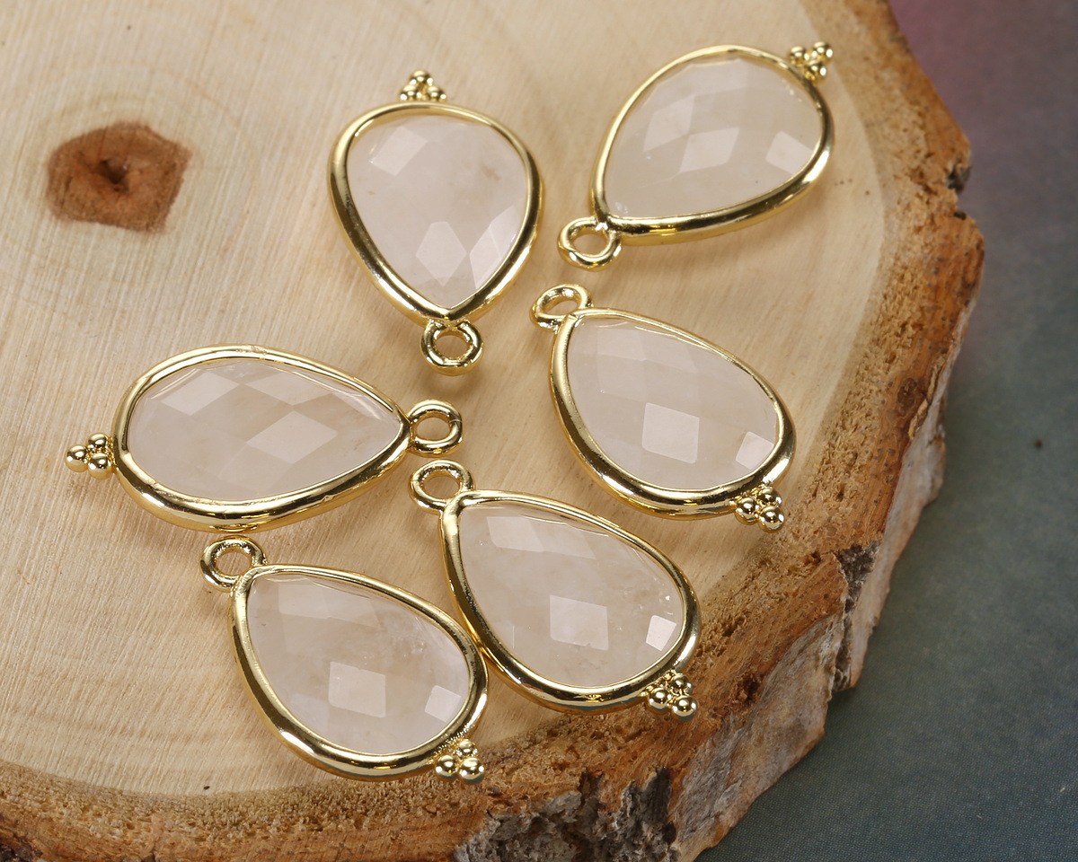 Rock Crystal Quartz w/ Gold Finish Faceted Teardrop Focal 12x21mm