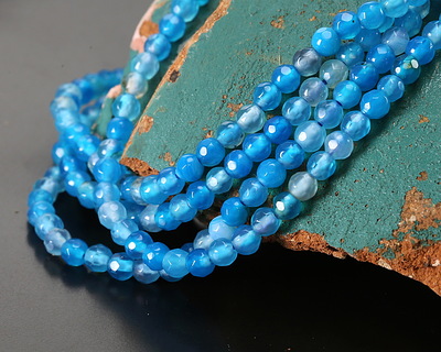 Pacific Blue Agate Faceted Round 4mm