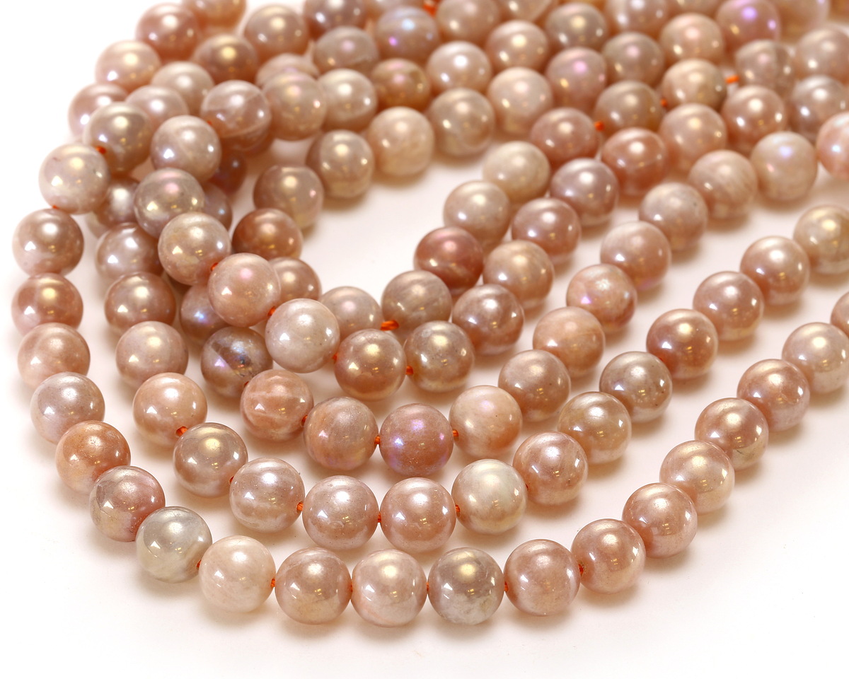 Peach Moonstone w/ AB Luster Round 8mm