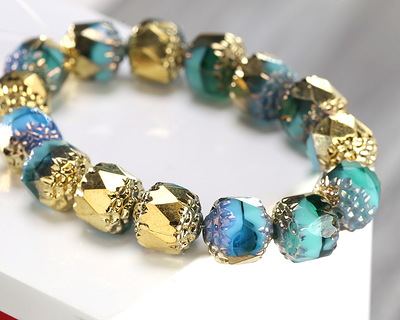 Czech Glass Aquamarine Waters w/ Gold Lantern 8mm