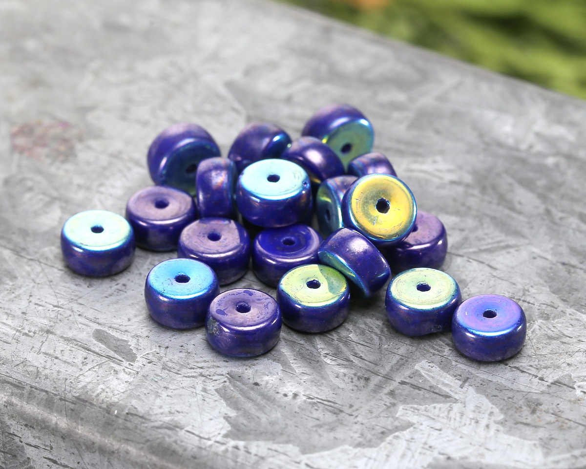 Czech Glass Indigo AB w/ Iris Luster Heishi 3x6mm