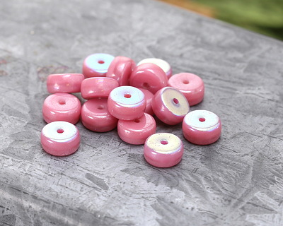 Czech Glass Azalea Pink Silk AB w/ Luster Heishi 3x6mm