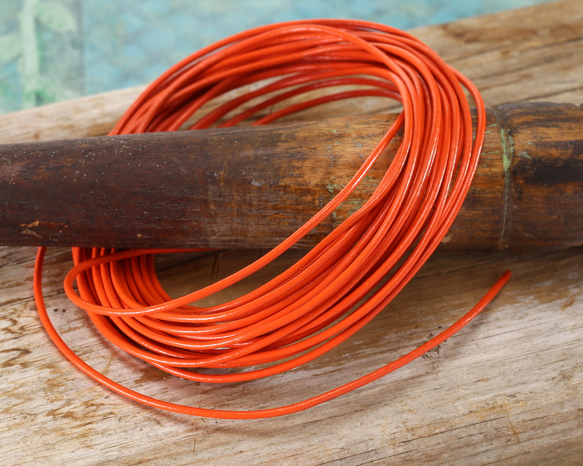 Orange Round Leather Cord 1.5mm, 16 feet