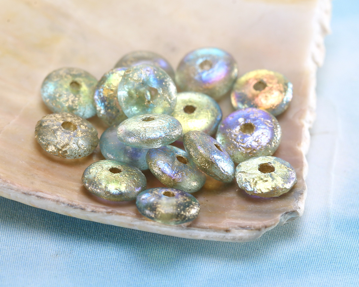 Czech Glass Textured Crystal AB w/ Gold Spacer 2x6mm