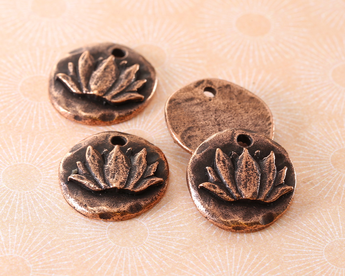 Nunn Design Antique Copper (plated) Small Organic Lotus Round Charm 17.5mm