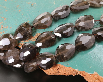 Smoky Quartz Microfaceted Puff Pear 13x16mm