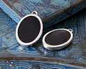Antique Silver (plated) Jet Enamel Oval Focal 16x25mm