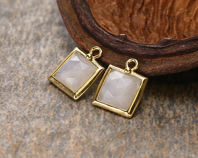 Blue Rose Quartz w/ Gold Finish Faceted Square Focal 10x13mm