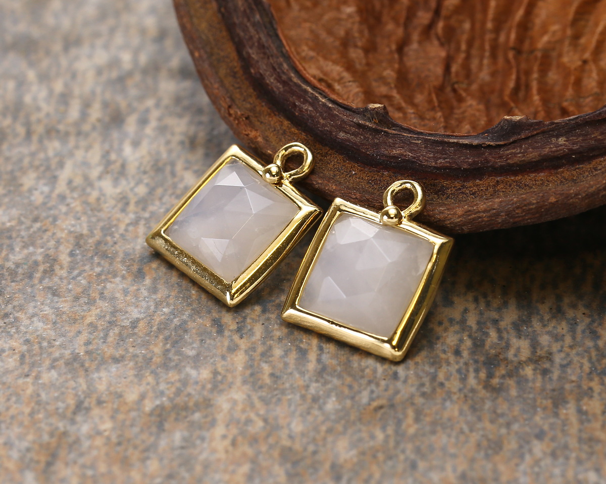 Blue Rose Quartz w/ Gold Finish Faceted Square Focal 10x13mm
