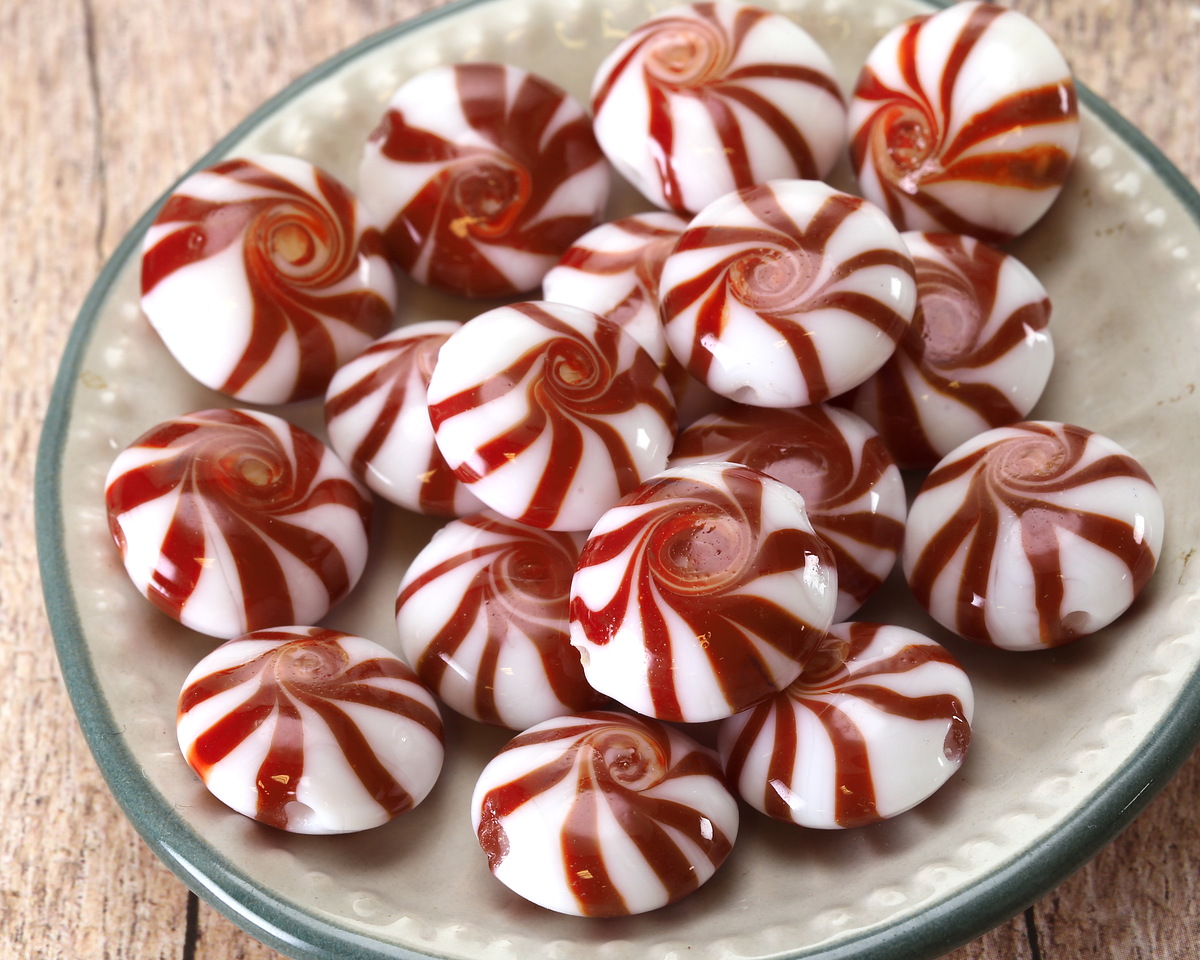 Peppermint Candy Lampwork Glass Focal Bead 15-16mm
