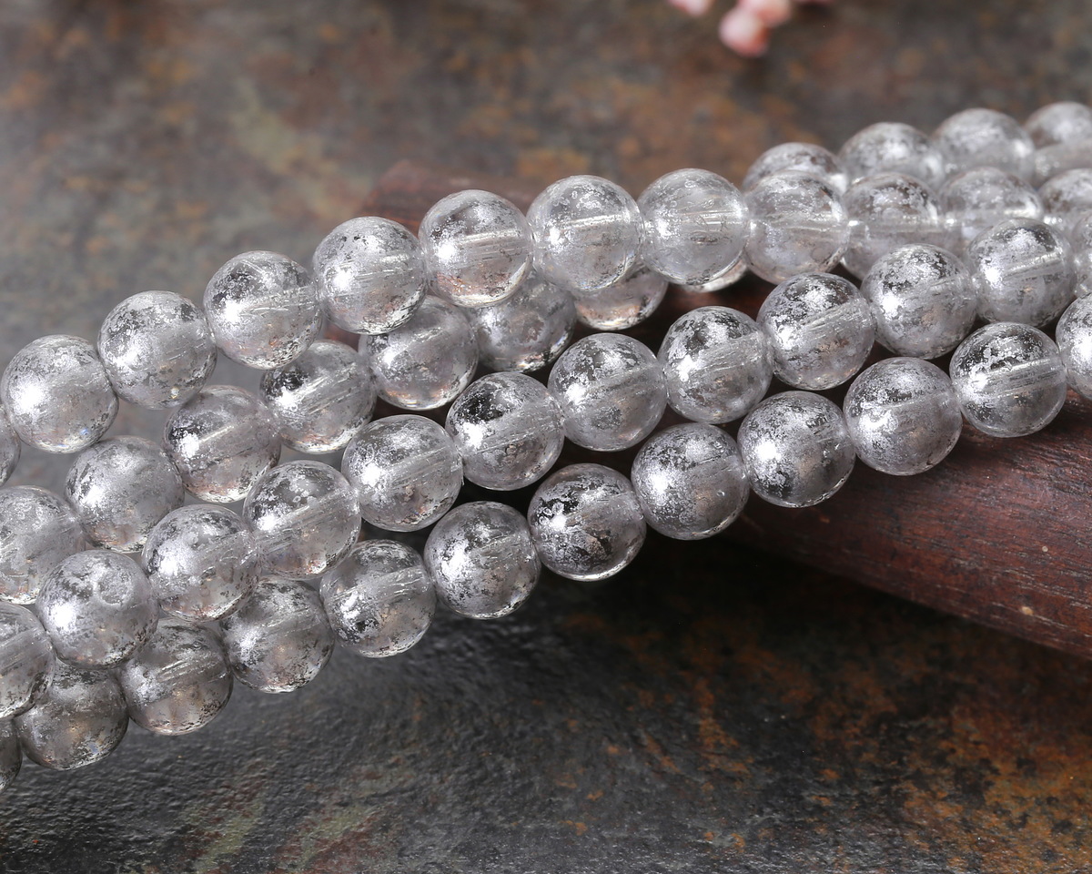 Czech Glass Crystal w/ Silver Wash Round Druk 8mm