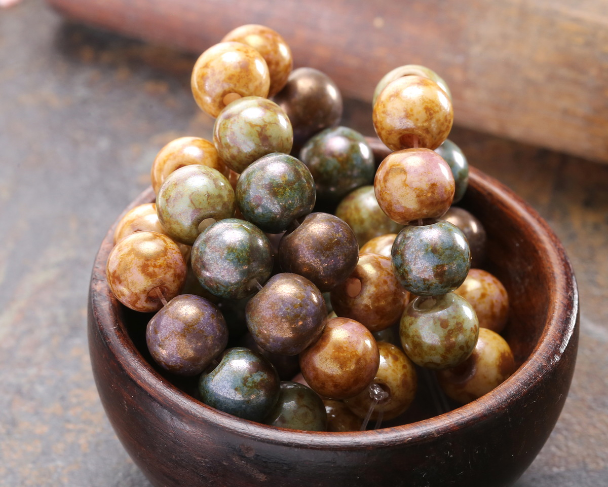 Czech Glass Fruit Cake w/ Rembrandt Finish (large hole) Round Druk 10mm