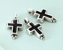 Antique Silver (plated) Jet Enamel Cross Focal 9x17mm