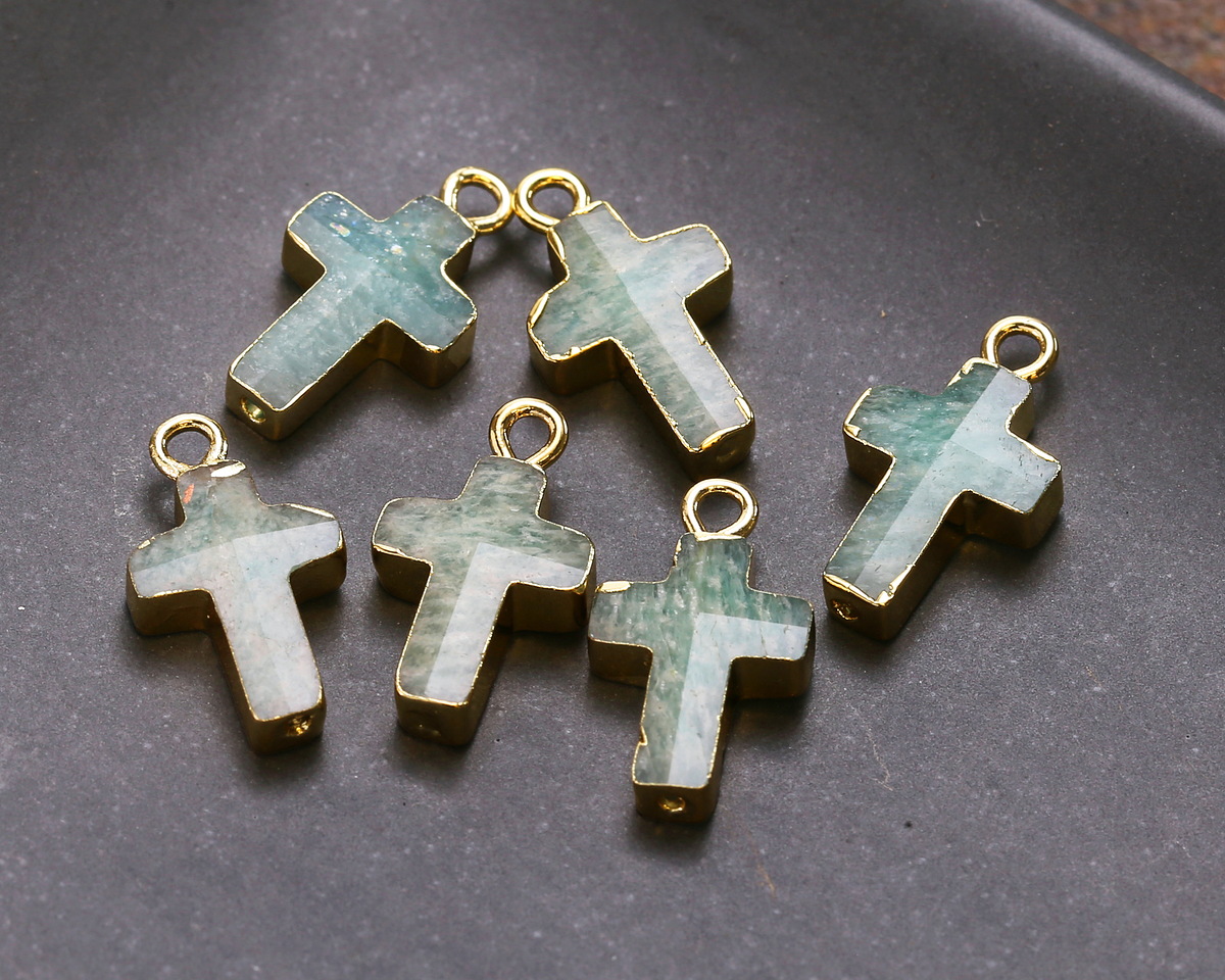 Brazilian Amazonite Faceted Cross Focal w/ Gold Finish 10x15mm