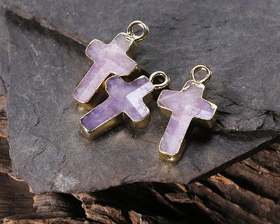 Dogtooth Amethyst Faceted Cross Focal w/ Gold Finish 10x15mm