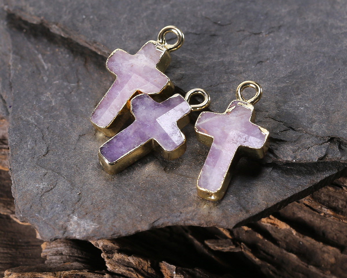 Dogtooth Amethyst Faceted Cross Focal w/ Gold Finish 10x15mm