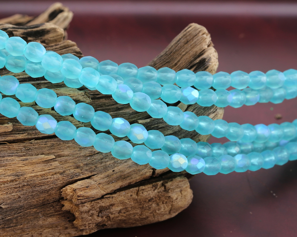 Czech Glass Matte Aquamarine AB Fire Polished Round 4mm
