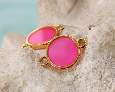 24K Gold (Plated) Transparent Paradise Pink Resin Round Focal Link 12x17mm
