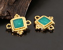 24K Gold (plated) Emerald Pearl Enamel Beaded Square Focal Link 15x14.5mm