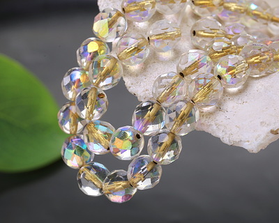 Czech Glass Crystal AB Gold Lined Fire Polished Round 8mm