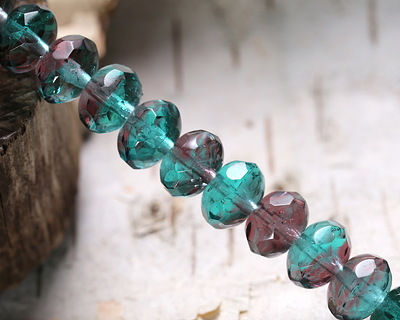 Czech Glass Lost Treasure Fire Polished Rondelle 6x9mm