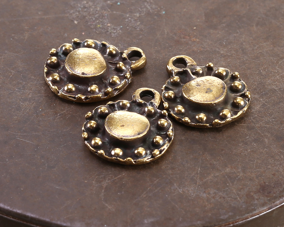 Mykonos Antique Brass (plated) Beaded Coin Focal 13.5x16mm