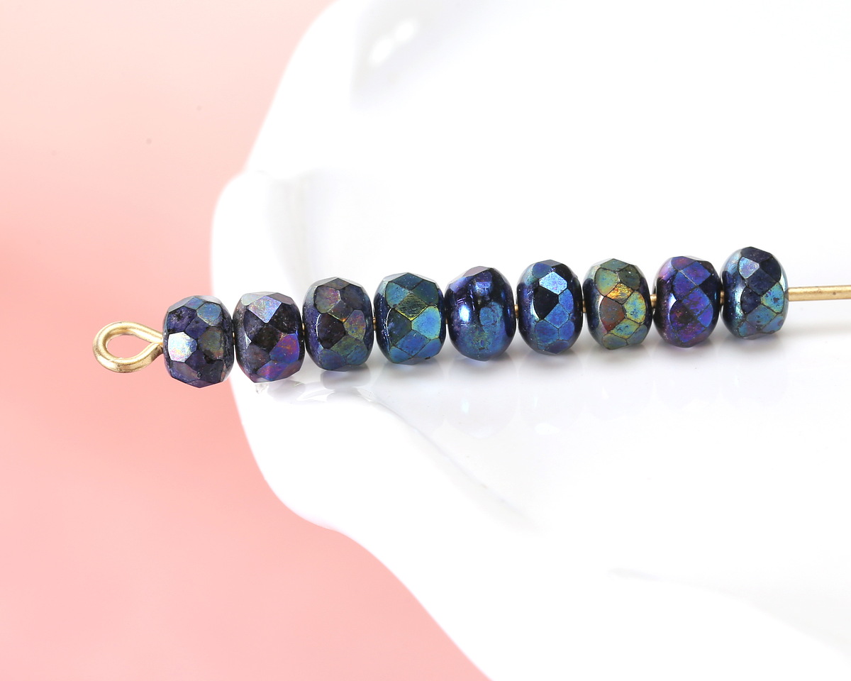 Czech Glass Iris Blue Fire Polished Rondelle 3.5x5mm