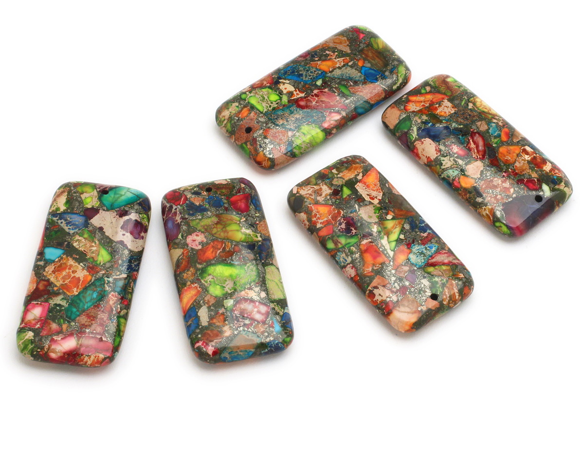 Mardi Gras (Mixed Impression) Jasper Rectangle Pendant 30x60mm Lima Beads